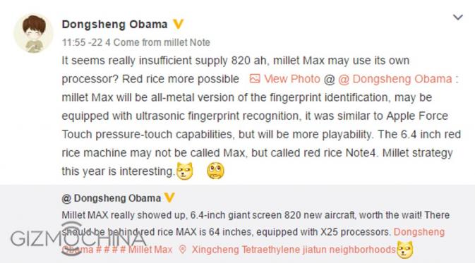Bocoran soal kehadiran dua versi Xiaomi Max (Sumber: Gizmo China).