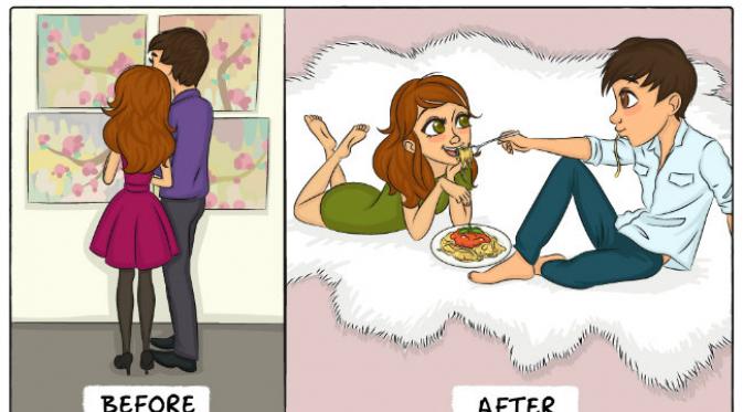 9 ilustrasi ini ungkapkan perbedaan kehidupan pasangan setelah menikah. Foto: Brightside.me