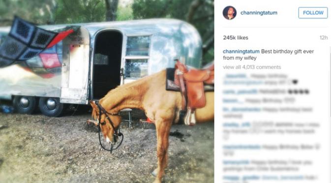 Ungkapan bahagia Channing Tatum karena mendapat kado spesial dari sang istri. (Instagram)