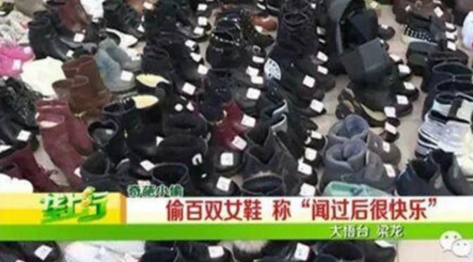 Polisi menemukan 160 pasang sepatu, pakaian dalam dan baju wanita di rumahnya. (shanghaiist)