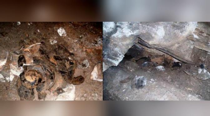 Pecahan tembikar yang ditemukan di dalam gua (Mario Giron-Ábrego dan James E. Brady)