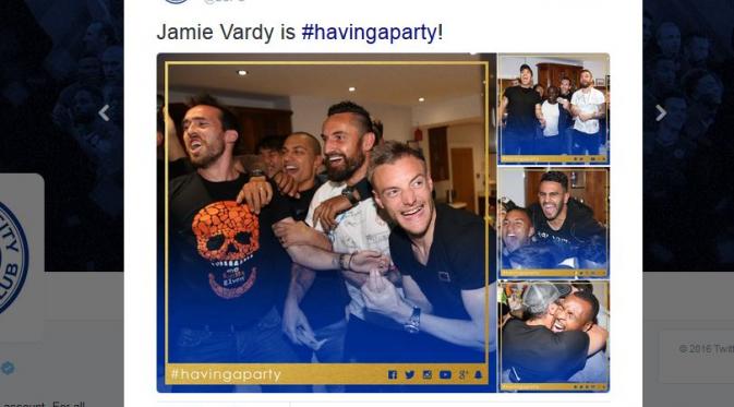 Para pemain Leicester City rayakan kemenangan di kediaman Jamie Vardy (Twitter)