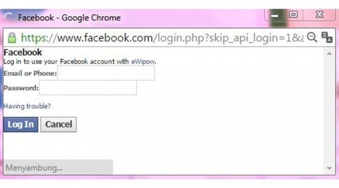 Situs ini mengharuskan kamu login pakai facebook. So, langsung aja masukkan email dan password-mu. (Via: english.ewipow.com/enwiki)