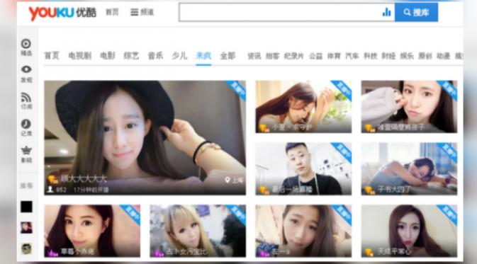 Saat ini situs live streaming sedang populer di kalangan anak muda China (Youku/Laifeng)