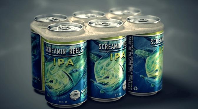 Plastik cincin untuk menyatukan minuman ini terbuat dari kompos yang dapat dimakan oleh hewan laut. Sumber : mymodernmet.com