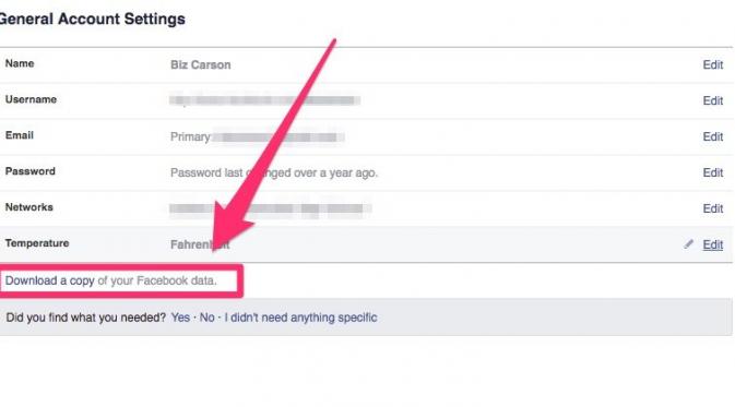 Cara mengunduh data pribadi Facebook (Venture Beat).