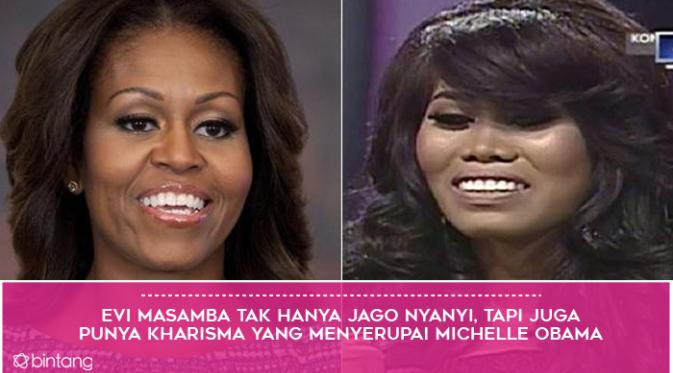 Evi Masamba vs Michelle Obama (Foto: Bintang Pictures, Desain: Muhammad Iqbal Nurfajri)