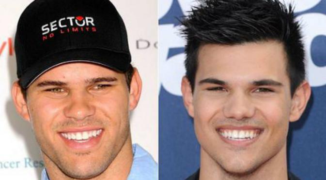 Dua selebriti Hollywood yang serupa tapi tak sama, Kris Humphries dan Taylor Lautner (sumber:Huffington Post)
