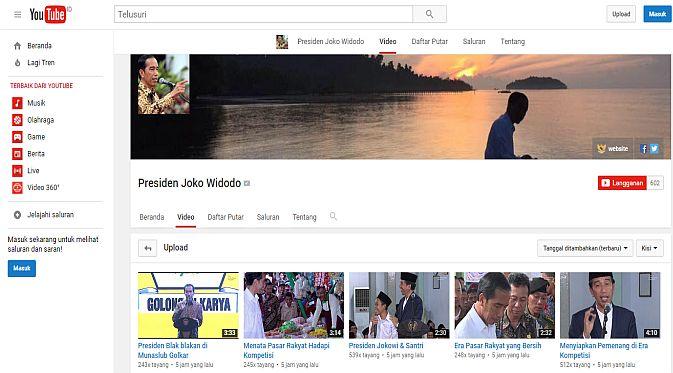 Akun YouTube Presiden Jokowi sudah bisa diakses sejak pukul 09.00 WIB, Sabtu 28 Mei 2016 (Foto: Ist)