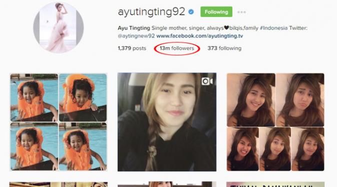 Jumlah pengikut Ayu Ting Ting di Instagram. (Instagram)