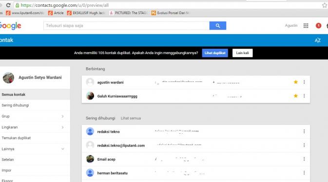 Cara menggabungkan kontak yang terduplikat melalui Gmail web (Sumber: Screenshoot).