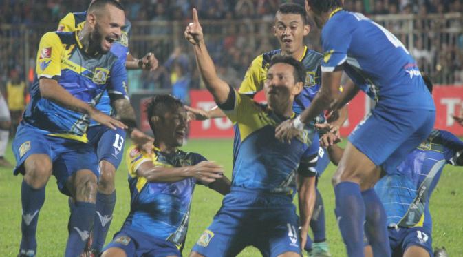 Bima Sakti selebrasi usai cetak gol ke gawang Bali United (Abelda Gunawan/Lipuntan6.com)