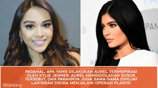 Aurel Hermansyah, jiplakan Kylie Jenner yang dituntut berhiiab (Foto: Bintang Pictures, Desain: Muhammad Iqbal Nurfajri)