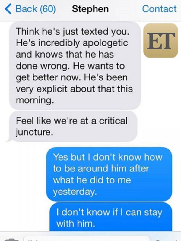 Bukti pesan teks yang diberikan Amber ke pengadilan. (via. Etonline)