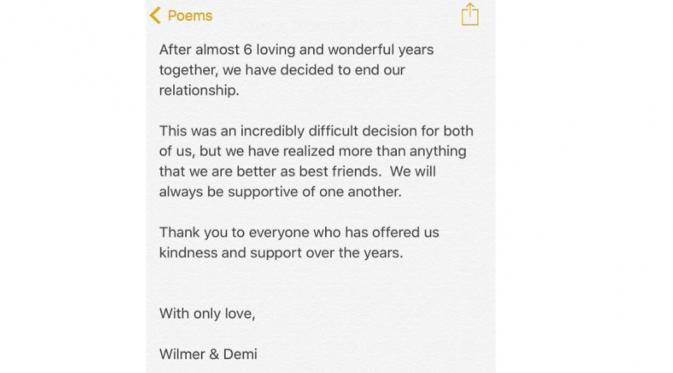 Demi Lovato umumkan putus dari kekasihnya, (Instagram)