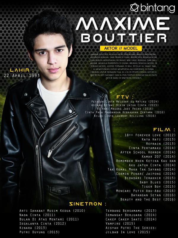 Celeb Bio Maxime Bouttier (Fotografer: Adrian Putra, Desain: Muhammad Iqbal Nurfajri/Bintang.com)