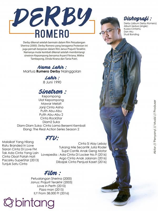 Celeb Bio Derby Romero (Fotografer: Nurwahyunan, Desain: Muhammad Iqbal Nurfajri/Bintang.com)