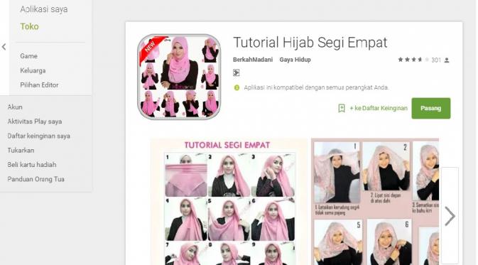 Aplikasi tutorial hijab segiempat (Sumber: Google Play)