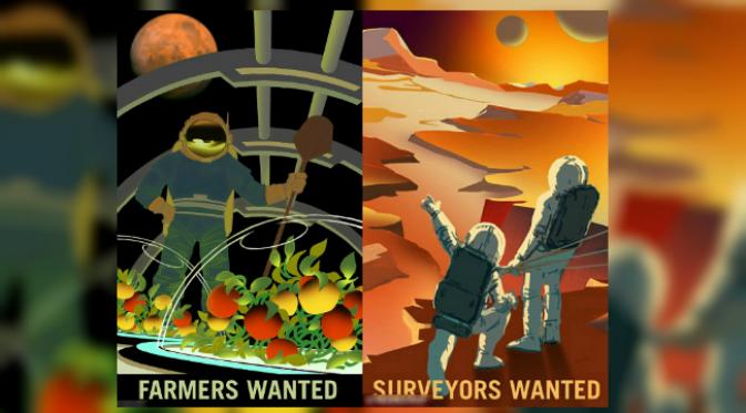 Setiap poster berisi sejumlah kalimat dengan maksud agar masyarakat tertarik dengan kemungkinan-kemungkinan yang ada di Mars. (Sumber NASA via Daily Mail)