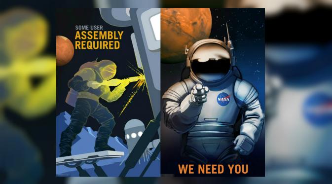 Setiap poster berisi sejumlah kalimat dengan maksud agar masyarakat tertarik dengan kemungkinan-kemungkinan yang ada di Mars. (Sumber NASA via Daily Mail)