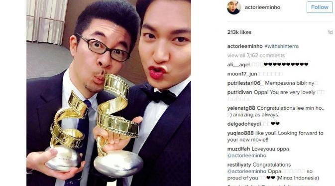 Lee Min Ho terima penghargaan di Tiongkok [foto: instagram/actorleeminho]