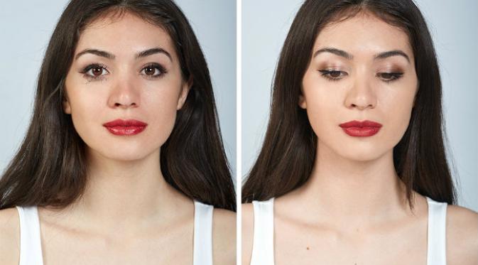 Seorang wanita membuat perbandingan dengan memakai makeup murah dan mahal, seperti ini hasilnya. Sumber: Brightside.me.