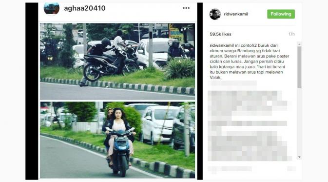 Ridwan Kamil sindir pengendara motor yang tidak taat peraturan lalu lintas [foto: instagram/ridwankamil]
