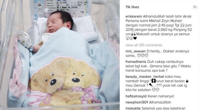Eriska Rein melahirkan bayi laki-laki (Instagram/@eriskarein)