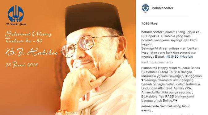 Ucapan selamat ulang tahun dari Habibie Center. (via instagram.com/habibiecenter)