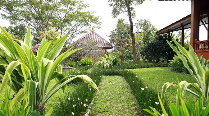 Rumah ini dikelilingi taman dan lapangan hijau yang membuat suasana rumah semakin asri. (Deki Prayoga/bintang.com)