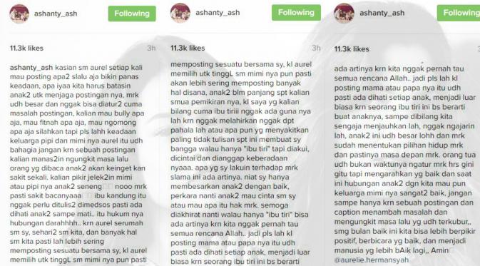 Ashanty komentari haters yang selalu mem-bully Aurel Hermansyah [foto: instagram]