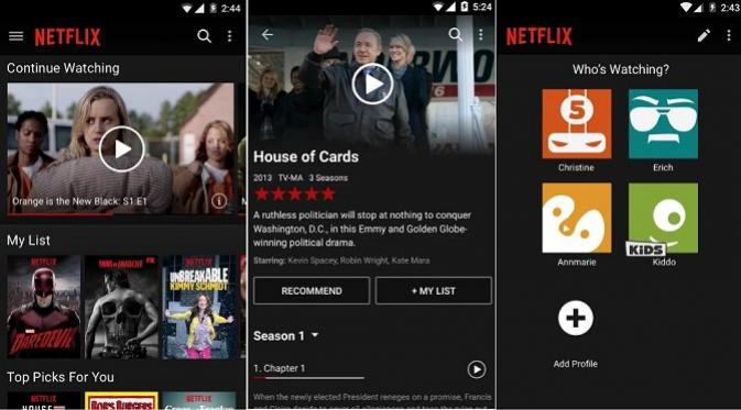 Tampilan Netflix untuk perangkat Android (sumber: googleplaystore.com)