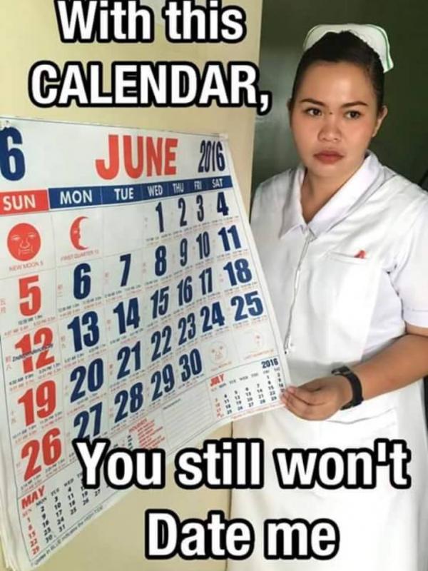 Dengan kalender ini, kamu masih nggak mau kencan denganku. (Via: facebook.com/nursehokage)