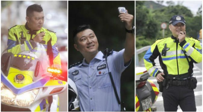 Serangkaian foto polantas ganteng menjadi bagian dari suatu inisiatif kesadaran berlalu lintas yang baru saja digelar di China. (Sumber NetEase via Shanghaiist.com)