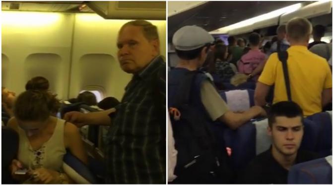 Penerbangan ditunda dan semua orang dalam pesawat terpaksa turun, lalu koper-koper mereka diperiksa lagi. (Sumber elenashtein via Instagram)