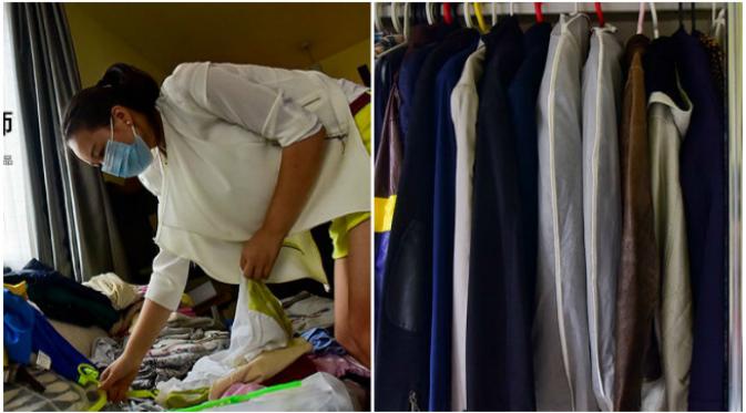Ketika sedang mengatur kloset, ia memasang label-label pada baju-baju ataupun benda-benda lain supaya memudahkan dan gampang dicari lagi. (Sumber Shanghaiist.com)