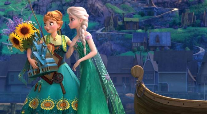 Anna bersama dengan kakaknya, Elsa yang memiliki kekuatan es dalam film animasi Frozen (Disney)