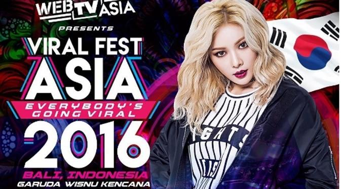 HyunA bakal tampil di Viral Fest Asia 2016 di Bali. (via instagram @viralfestasia)