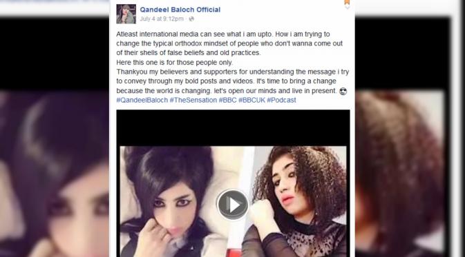 Status Facebook Terakhir Model Seksi Qandeel Baloch Tak Terwujud (Facebook)