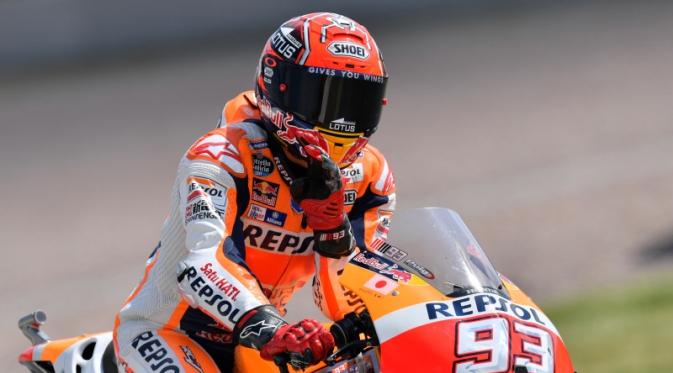 Pebalap Honda, Marc Marquez, menjuarai balapan MotoGP Jerman, di Sirkuit Sachsenring, Minggu (17/7/2016). (EPA/EPA/Hendrik Schmidt)