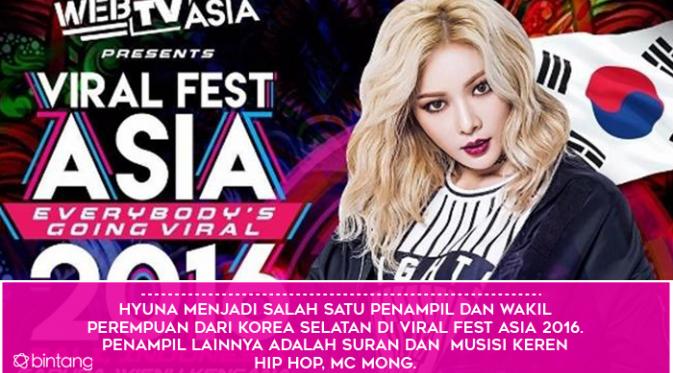 Menggoda, Gaya Seksi HyunA 'Hipnotis' Viral Fest Asia 2016. (Foto: instagram @viralfestasia, Desain: Muhammad Iqbal Nurfajri/Bintang.com)