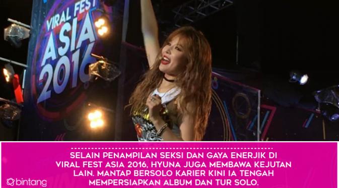 Menggoda, Gaya Seksi HyunA 'Hipnotis' Viral Fest Asia 2016. (Foto: instagram @happiness530520, Desain: Muhammad Iqbal Nurfajri/Bintang.com)