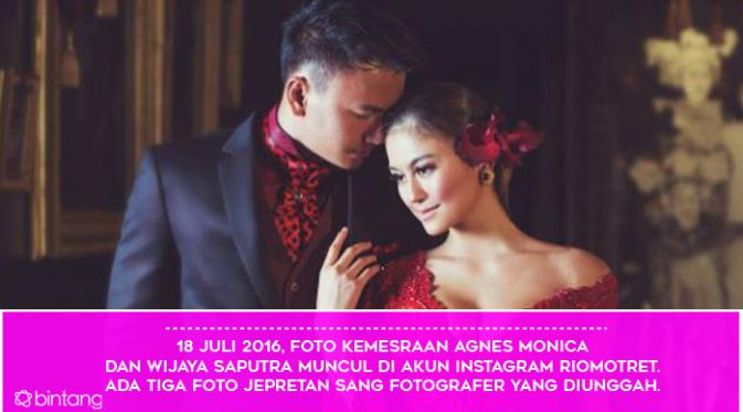 Agnes Monica dan Wijaya Saputra diduga telah melakukan foto pre wedding (Foto: Instagram/riomotret, Desain: Muhammad Iqbal Nurfajri/Bintang.com)