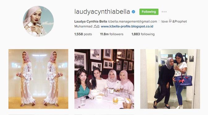 Laudya Cynthia Bella mempunyai followers Instagram sebanyak 11,8 juta. (via Instagram.com)
