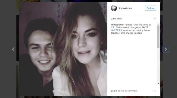 Lindsay Lohan bongkar aib sang kekasih di media sosial. (source: Instagram)