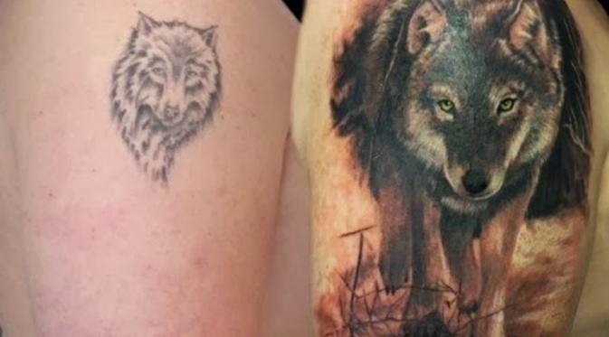 Beberapa orang memilih untuk mengubah tato permanen mereka dengan menempel tato baru di tempat yang sama (amazingbeautifulworld.com).