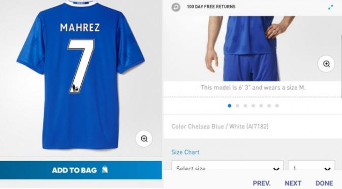 Produsen Jersey Chelsea, Adidas, membocorkan rencana kepindahan Riyad Mahrez ke Stamford Bridge. (The Metro).