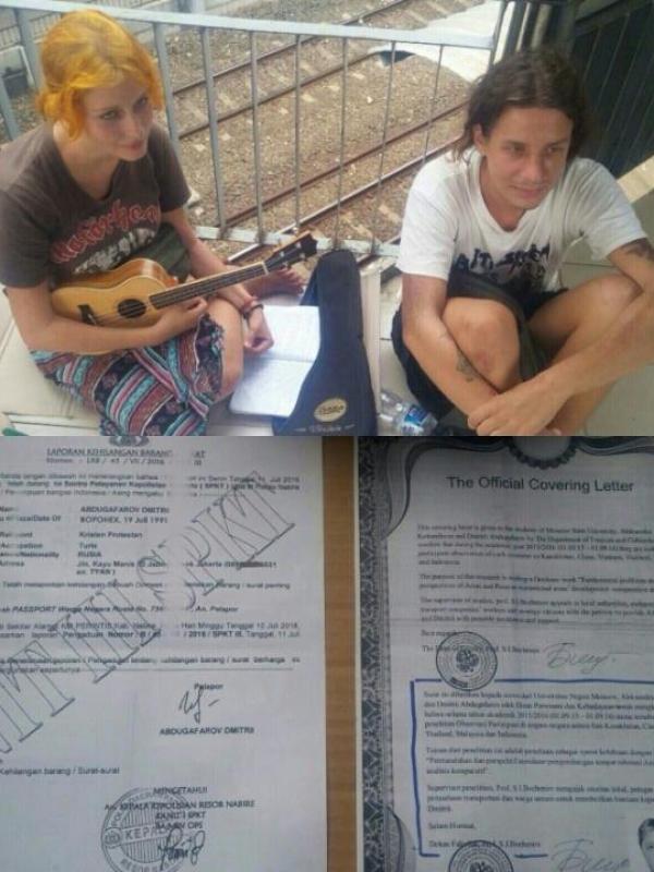 Mengaku kehilangan barang-barang penting, dua mahasiswa asal Rusia ini kini jadi gelandangan di Stasiun Sudirman dan memohon bantuan. (Foto: Facebook/Bombom Hafikar)