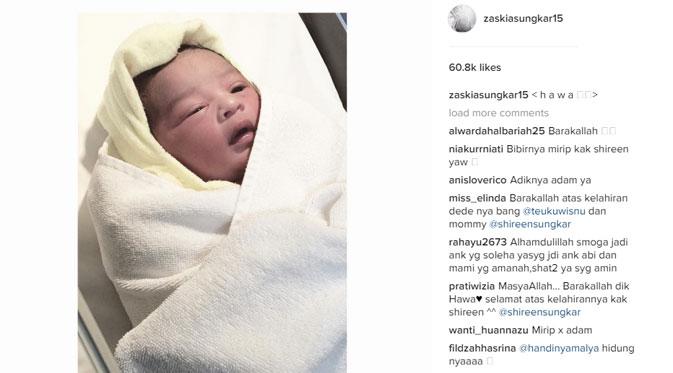 Foto anak kedua Shireen Sungkar dan Teuku Wisnu di akun Instagram Zaskia Sungkar. (via Instagram.com)