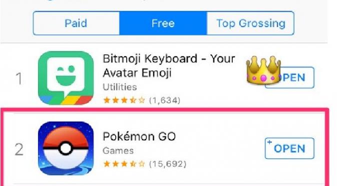 Pokemon Go puncaki daftar aplikasi paling banyak diunduh di App Store (Sumber: Bussines Insider)